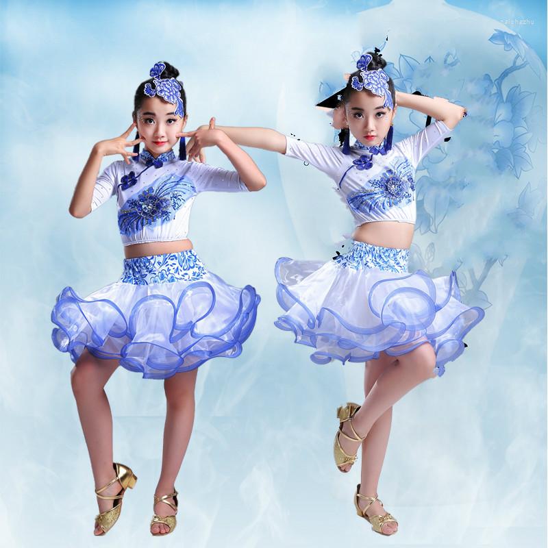 Stage Wear Children's Latin Dance Costumes Girls Show Competition Puff Skirt Blue And White Porcelain
Stage Wear Children's Latin Dance Costumes Girls Show Competition Puff Skirt Blue And White Porcelain