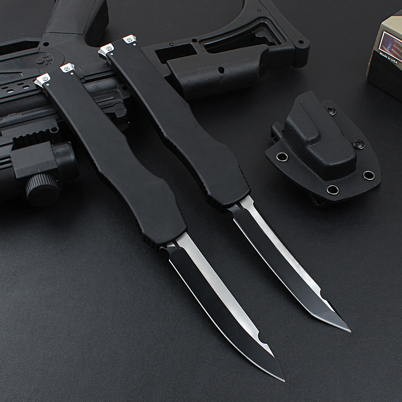 High End New Design Tactical Knife D2 Two-tone Black Blade CNC 6061-T6 Handle Outdoor Survival Knives with Kydex