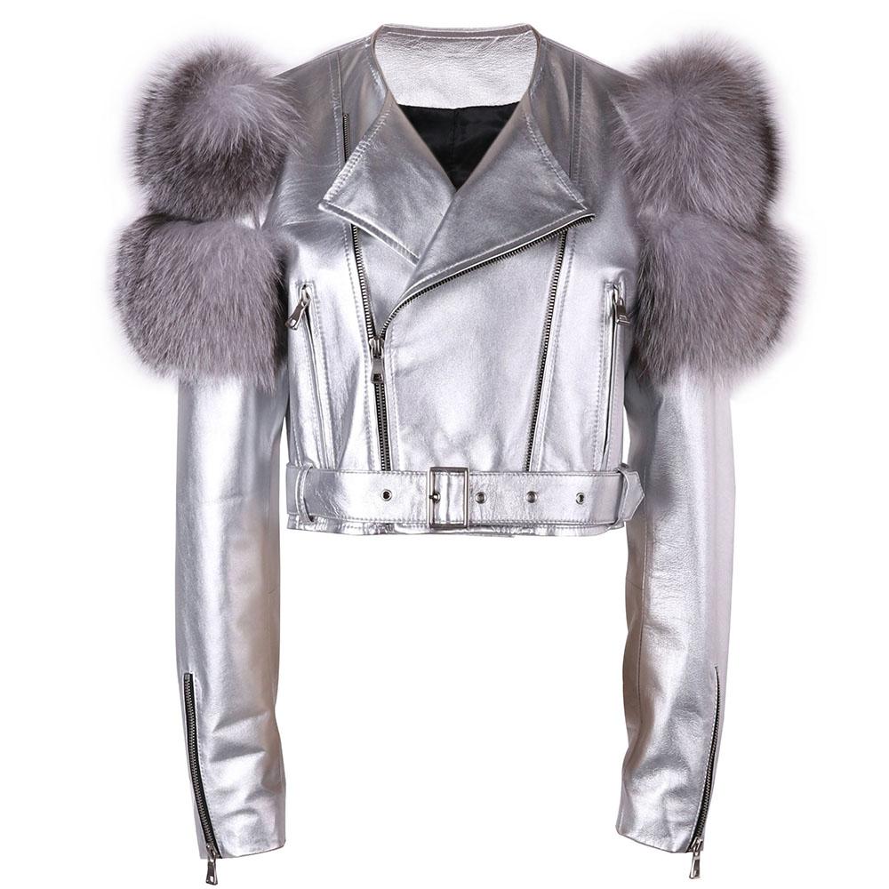 Jackets YOLOAgain Fox Fur Sleeve Real Leather Jacket Women Shiny Sliver Leather Jacket Ladies, As shown
Jackets YOLOAgain Fox Fur Sleeve Real Leather Jacket Women Shiny Sliver Leather Jacket Ladies, As shown