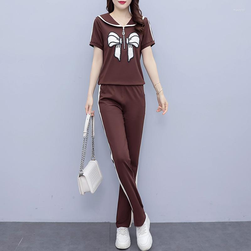 Women's Two Piece Pants Summer Plus Size Cotton Set For Women Short Sleeve Fashion Bow Printed Tops And Black Brown Casual Suits Clothes
Women's Two Piece Pants Summer Plus Size Cotton Set For Women Short Sleeve Fashion Bow Printed Tops And Black Brown Casual Suits Clothes