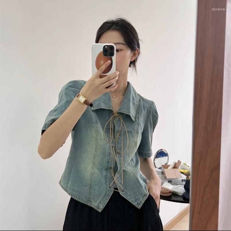 Women' Blouses Bandage Short Sleeve Denim Shirt Women Blusas Mujer Sexy Blouse Irregular Shirts Feminina Tops Summer Retro Jean, Photo
Women' Blouses Bandage Short Sleeve Denim Shirt Women Blusas Mujer Sexy Blouse Irregular Shirts Feminina Tops Summer Retro Jean, Photo
