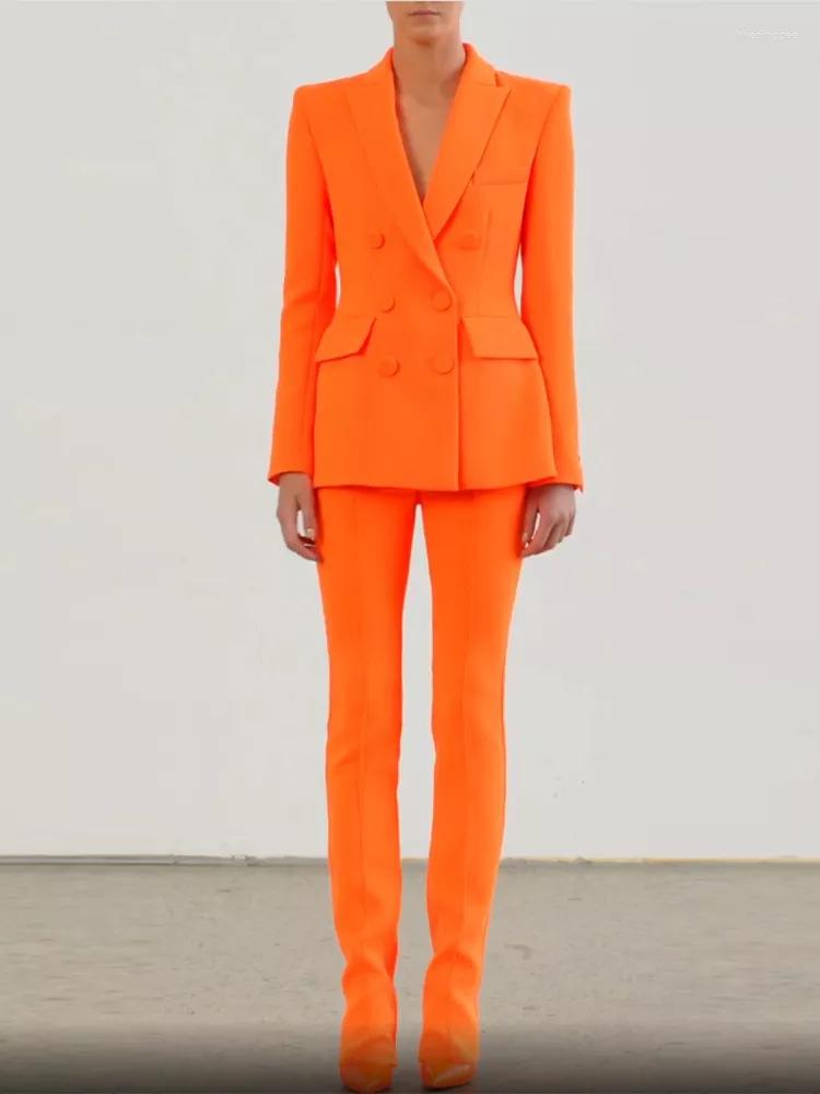 Women' Two Piece Pants Set Of Fashion Pieces For Women Orange Double-Breasted Female Formal Clothing Slim-Fitted Mid-Length Suit And
Women' Two Piece Pants Set Of Fashion Pieces For Women Orange Double-Breasted Female Formal Clothing Slim-Fitted Mid-Length Suit And