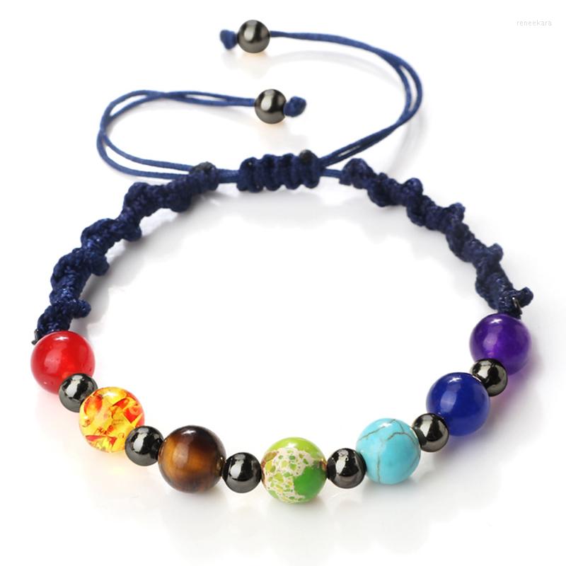 

Strand Reiki 7 Chakra Bracelet 8mm Natural Stone String Rope Balance Beads Braided Bracelets&Bangles Yoga Healing Jewelry For Women Men