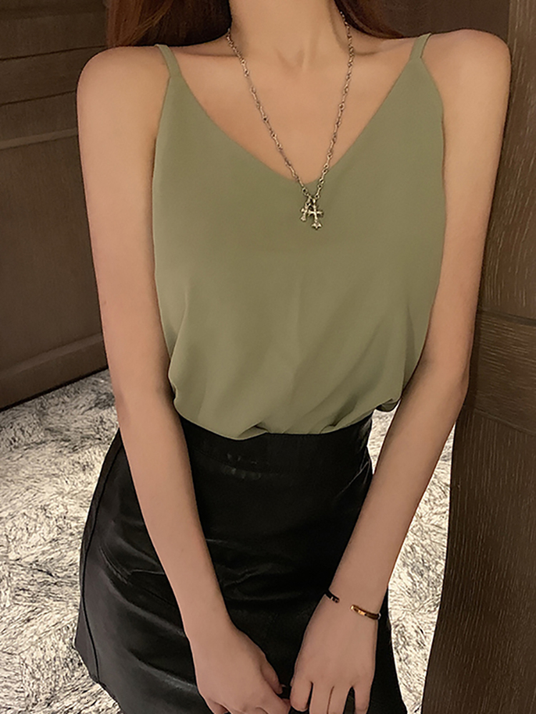 Camisoles Tanks AOSSVIAO Women Tank Top V Neck Sexy Chiffon Blouse Sleeveless Shirt Ladies Tops Summer Camisole Halter Tank Top 230420