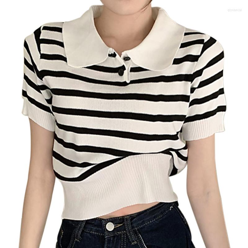 Women's T Shirts Female Blouse Cross Stripe Print Turn-Down Collar Short Sleeve Crop Tops Pullover For Spring Summer
Women's T Shirts Female Blouse Cross Stripe Print Turn-Down Collar Short Sleeve Crop Tops Pullover For Spring Summer