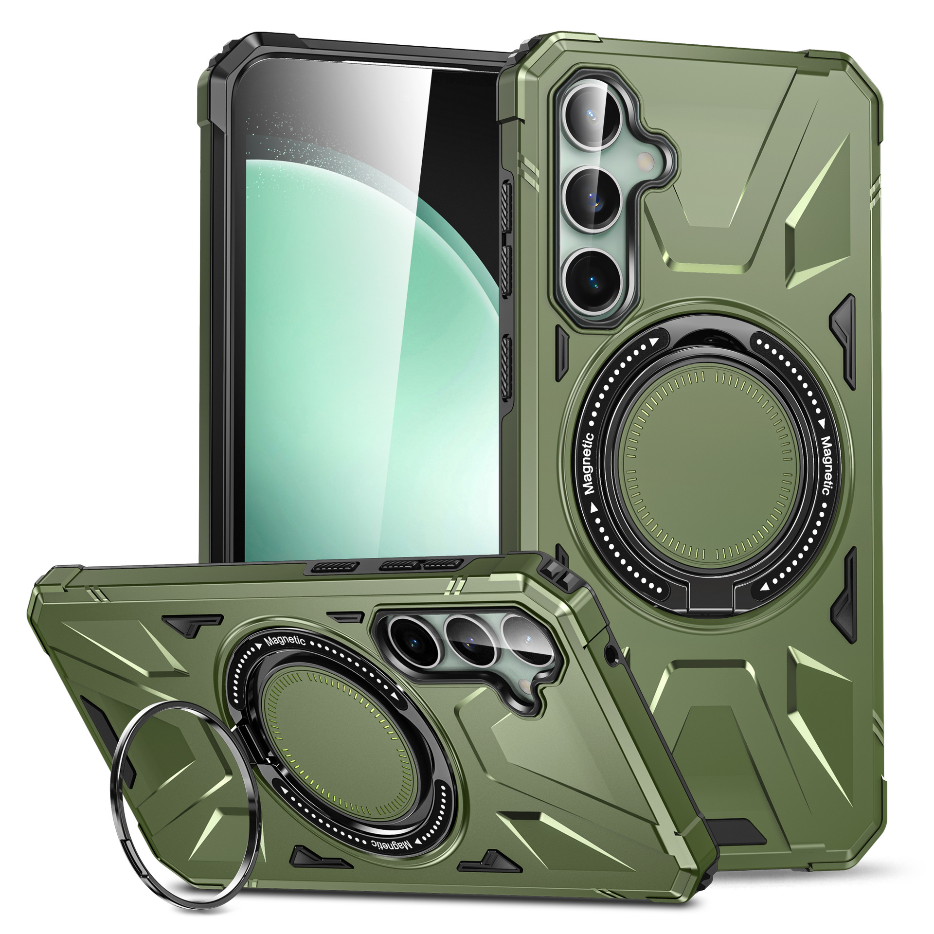 Magnetic Case with Ring Holder For Samsung Galaxy S24 S23 S25 Ultra Plus S23FE A54 A24 A34 A14 Car Mount Stand Armor Rugged Shockproof Full-body Prote