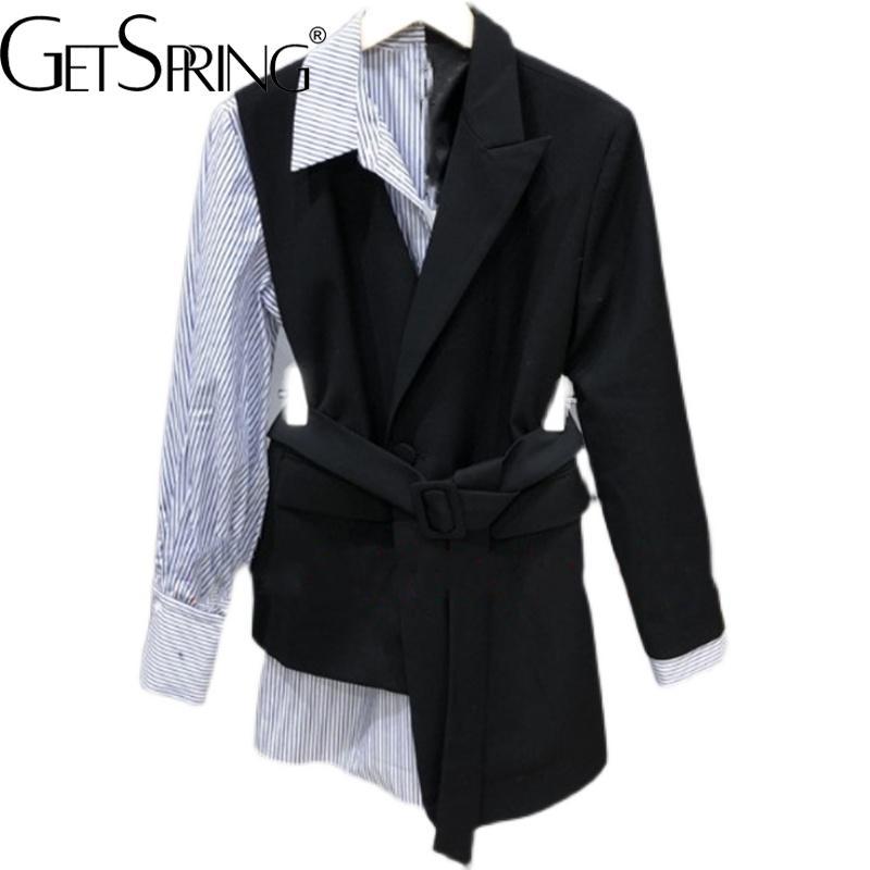 Pants GetSpring Women Blazer Striped Patchwork Fake Two Belt Ladies Black Suit Coat Full Sleeve Irregular Women' Suit Jacket 2022 New
Pants GetSpring Women Blazer Striped Patchwork Fake Two Belt Ladies Black Suit Coat Full Sleeve Irregular Women' Suit Jacket 2022 New