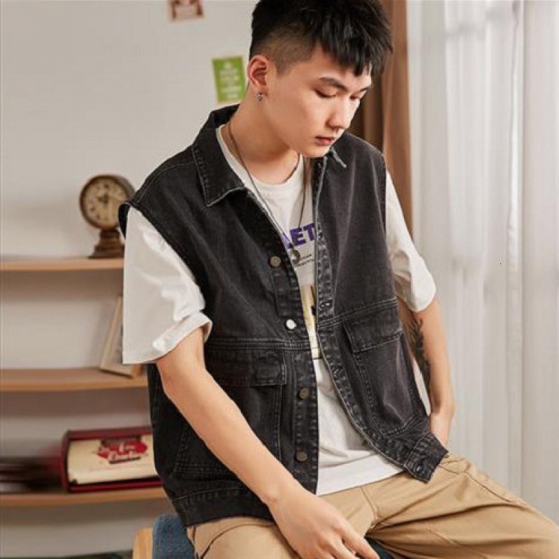 Men's Vests Denim Vest Jacket Sleeveless Casual Waistcoat Summer Jean Coat Regular Male Cowboy Gilet Homme 230420