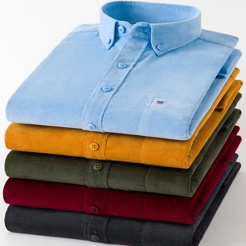 Men's Casual Shirts Plus Size 7XL Corduroy100 Cotton Shirt Mens Long Sleeve Regular Fit Business Dress For Male Comfortable Pocket 230420