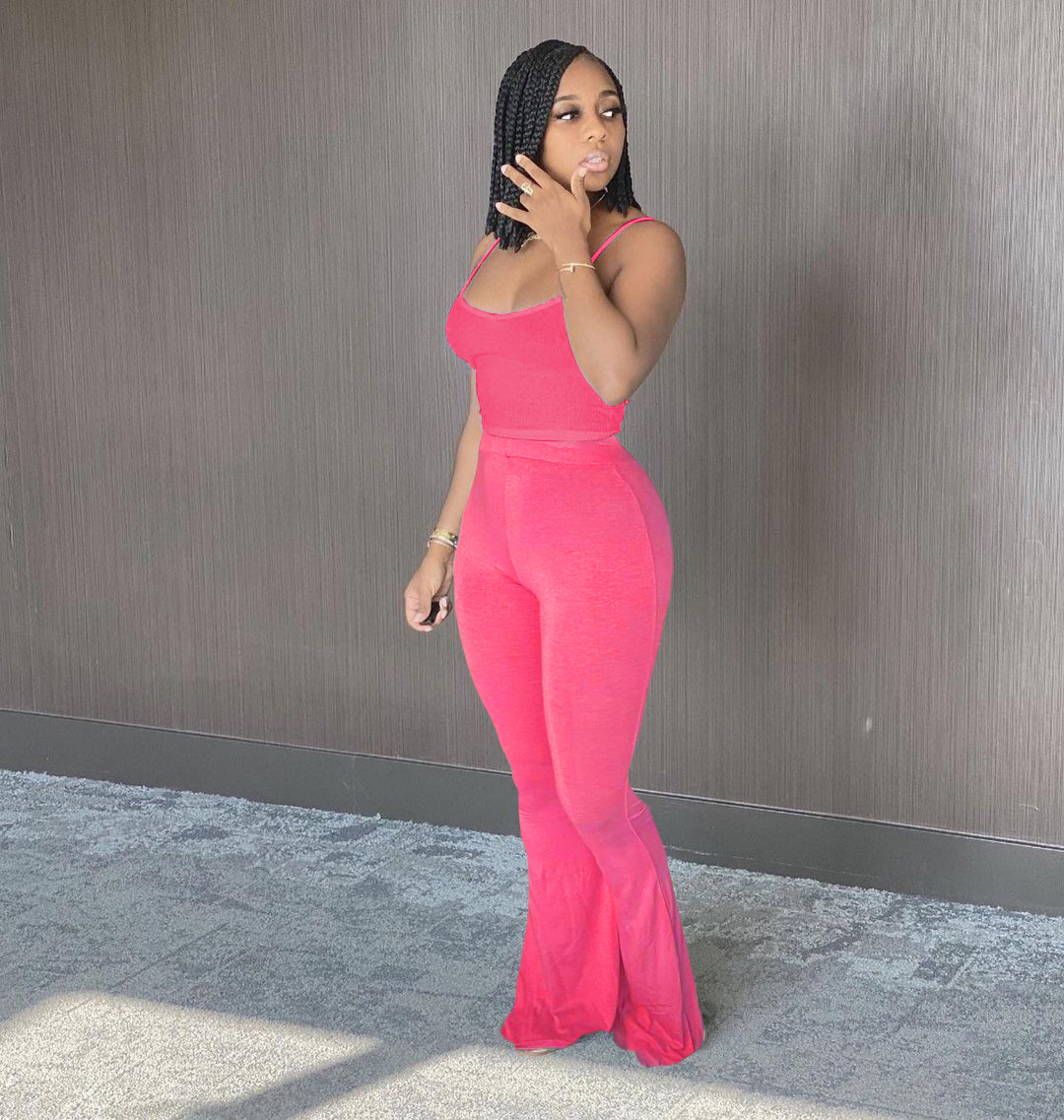 2024 Designer Summer Tracksuits Women Outfits Two Piece Sets Sleeveless tank top and Flared Pants Casual Jogger Suits Solid Sportswear Wholesale Cloth