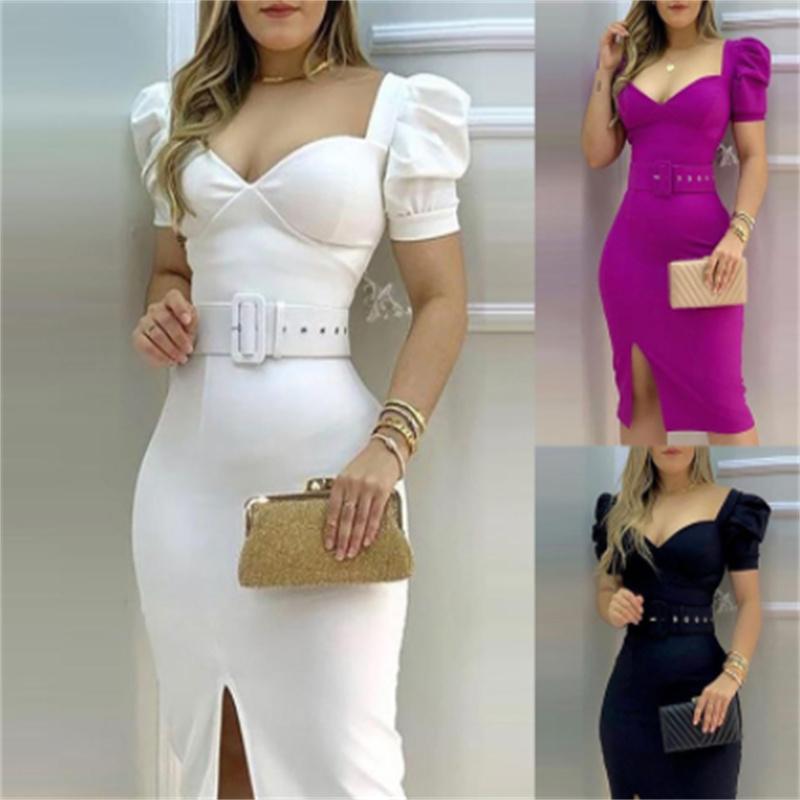 Dress Elegant Short Puff Sleeve V Neck High Waist Split Pencil Dress Women Sexy Skinny Bodydon Dress with Belt Ladies, Black
Dress Elegant Short Puff Sleeve V Neck High Waist Split Pencil Dress Women Sexy Skinny Bodydon Dress with Belt Ladies, Black