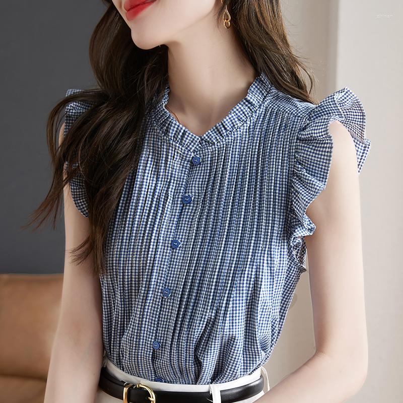 Women's Blouses Shirt For Women Summer 2023 In Plaid Casual Silk Loose Fashionable Sleeveless Top Ruffle O-Neck Non Strech, Blue
Women's Blouses Shirt For Women Summer 2023 In Plaid Casual Silk Loose Fashionable Sleeveless Top Ruffle O-Neck Non Strech, Blue
