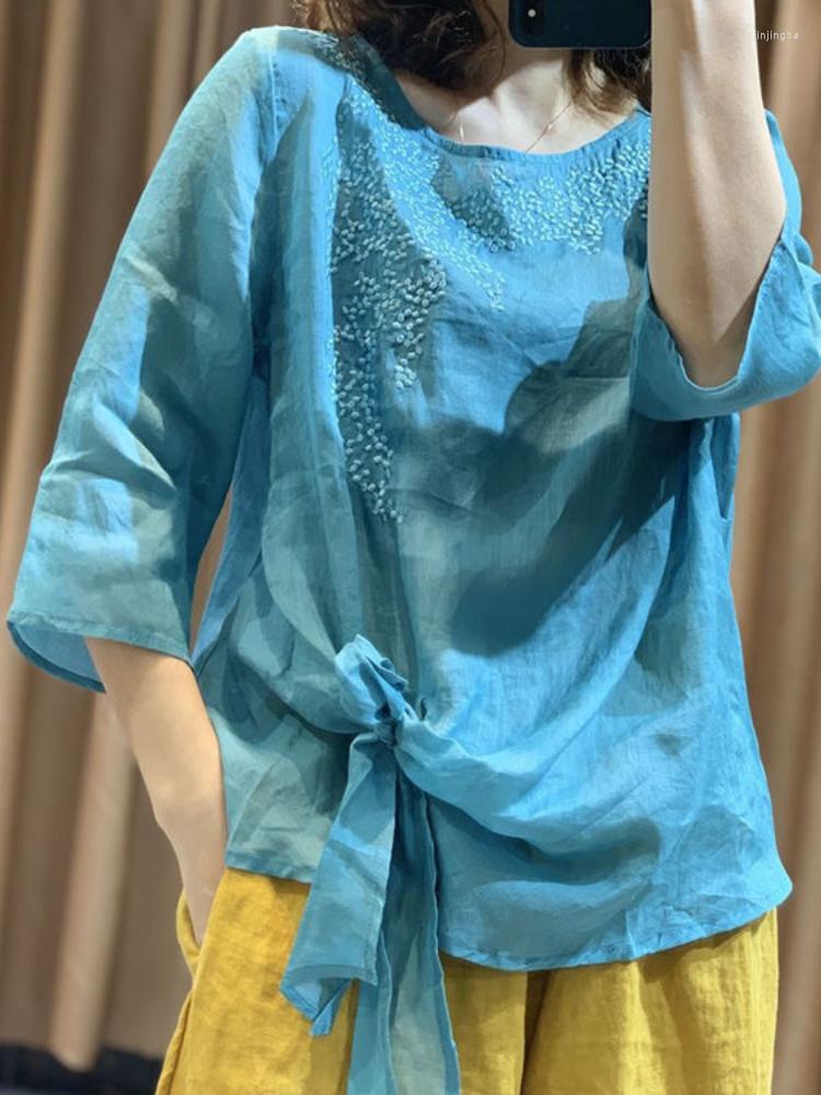 Women's Blouses Summer Pure Cotton Fashion Embroidered Chiffon Shirt Women's Three-quarter Sleeve Knotted All-match Top Thin Loose, Light purple
Women's Blouses Summer Pure Cotton Fashion Embroidered Chiffon Shirt Women's Three-quarter Sleeve Knotted All-match Top Thin Loose, Light purple