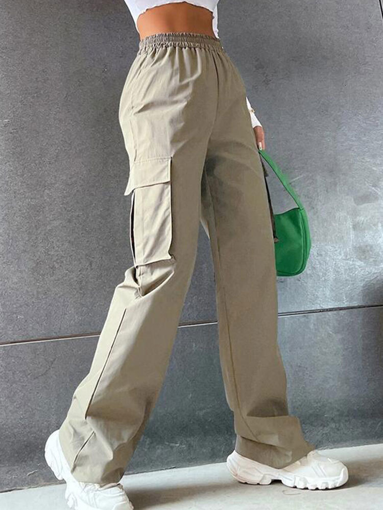 Women's Pants s Casual Women Baggy Wide Leg Sweatpants Loose Vintage Pocket Elastic Waist Female Trousers 2023 Street Joggers Cargo 230419