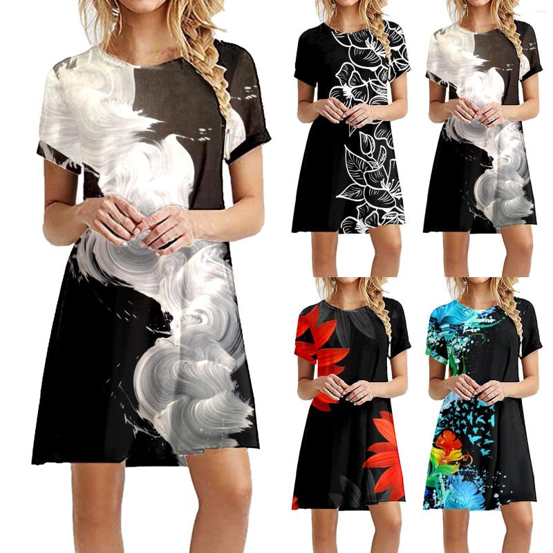 Casual Dresses Women Summer Round Neck Short Sleeve Skirt Colorful Floral Print Dress, Black
Casual Dresses Women Summer Round Neck Short Sleeve Skirt Colorful Floral Print Dress, Black