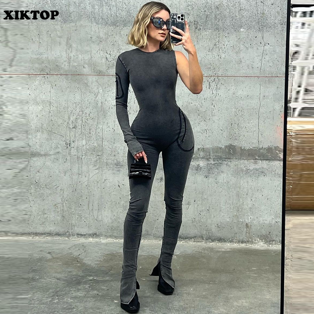 Women s Jumpsuits Rompers XIKTOP Denim Jumpsuit Women Punk Zipper Unilateral Sleeve Overalls Y2k Slim Jeans Spliced Slit Outfits Female Street 230420, Gray
Women s Jumpsuits Rompers XIKTOP Denim Jumpsuit Women Punk Zipper Unilateral Sleeve Overalls Y2k Slim Jeans Spliced Slit Outfits Female Street 230420, Gray