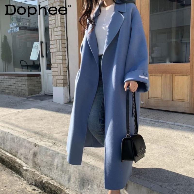 Fur Highend Autumn Winter Woolen Coat Women Temperament Lapel Belt Long Reversible Cashmere Coat Office Ladies Windbreaker Style, Blue
Fur Highend Autumn Winter Woolen Coat Women Temperament Lapel Belt Long Reversible Cashmere Coat Office Ladies Windbreaker Style, Blue