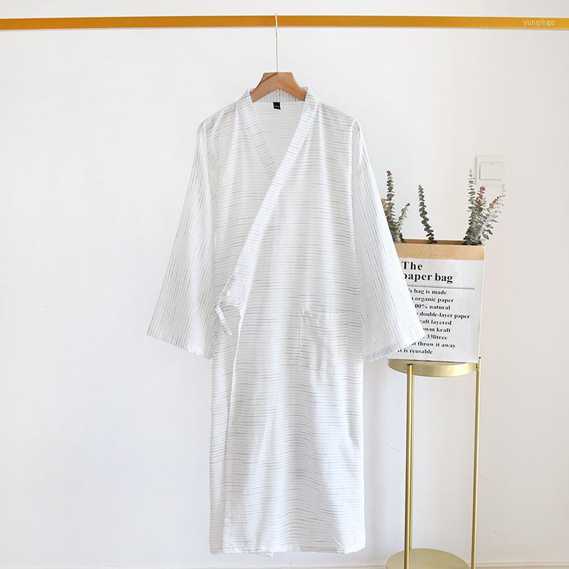 

Men's Sleepwear Long Men Cotton Mens Size Tops Sleep V-neck Spring Striped Nightgowns Bathrobe Nightgown Vintage Kimono Plus Robes, White