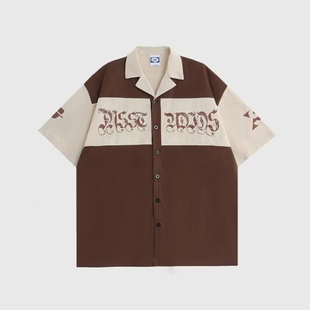 Men's Casual Shirts Summer Hiphop Y2K Lapel 2023 Fashion Color Contrast Splicing Tooling Loose Shortsleeved Top Clothing 230420