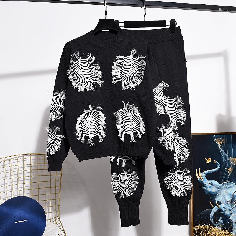 Women' Two Piece Pants Autumn Fashion Embroidery Knitted Tracksuits Outfits Women Loose Black Pullover Sweater Pencil Casual Set Female
Women' Two Piece Pants Autumn Fashion Embroidery Knitted Tracksuits Outfits Women Loose Black Pullover Sweater Pencil Casual Set Female