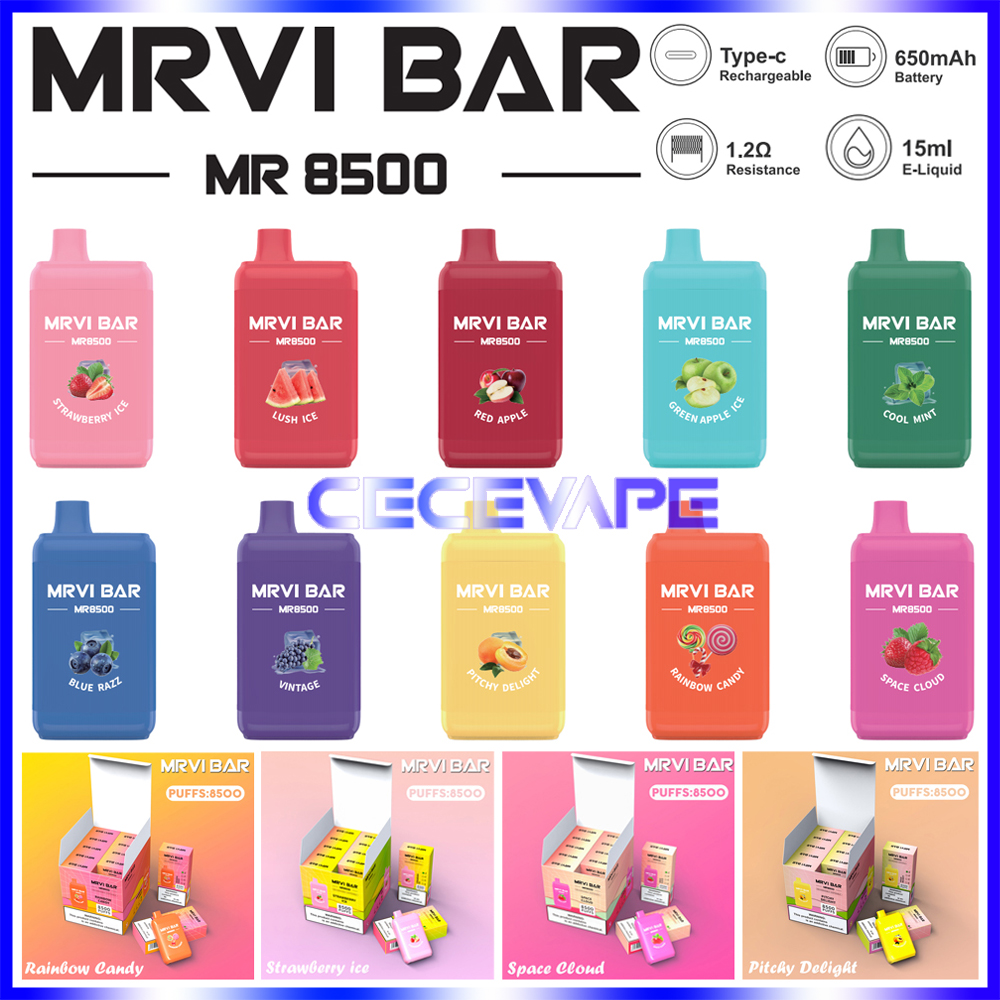 Original MRVI BAR 8500 Puffs Disposable Vape Pen E Cigarette With Rechargeable 650mAh Battery Prefilled 16ml Pod Elf Bars Kit
Original MRVI BAR 8500 Puffs Disposable Vape Pen E Cigarette With Rechargeable 650mAh Battery Prefilled 16ml Pod Elf Bars Kit