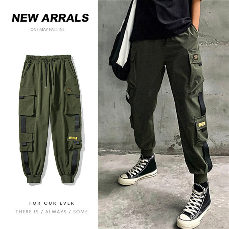 Women's Pants Cargo Black Ribbon Pocket Jogger Girls HipHop Streetwear Unisex Harajuku Punk Females Trousers Harem 230419