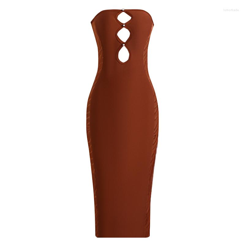 New Casual Dresses 2024 Fashion Hollow Slit Fork Bandage Dress Strapless Sleeveless Celebrity Style Party Women Elegant Vestidos
