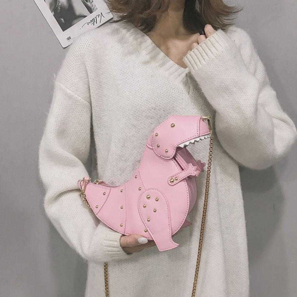 Evening Bags PU Leather TRex Studded Chain Crossbody Bag Women Chain Purse Shoulder Bag Gift Dinosaur Design Leather Mini Messenger Bag J230419