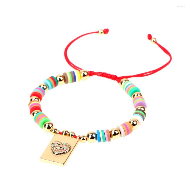 Charm Bracelets Boho Multicolor Clay Flat Beads Bracelet Cubic Zirconia Inlay Heart Cross Pendant Adjustable For Women Jewelry
Charm Bracelets Boho Multicolor Clay Flat Beads Bracelet Cubic Zirconia Inlay Heart Cross Pendant Adjustable For Women Jewelry