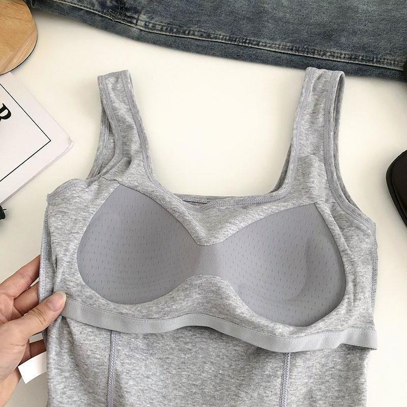 Camisoles Tanks Yasuk Summer Women's Solid Casual Slim Pullover Versatile Solid Stripes Bottom Camisole Vest Tees Tank Top Soft With Chest Pad 23