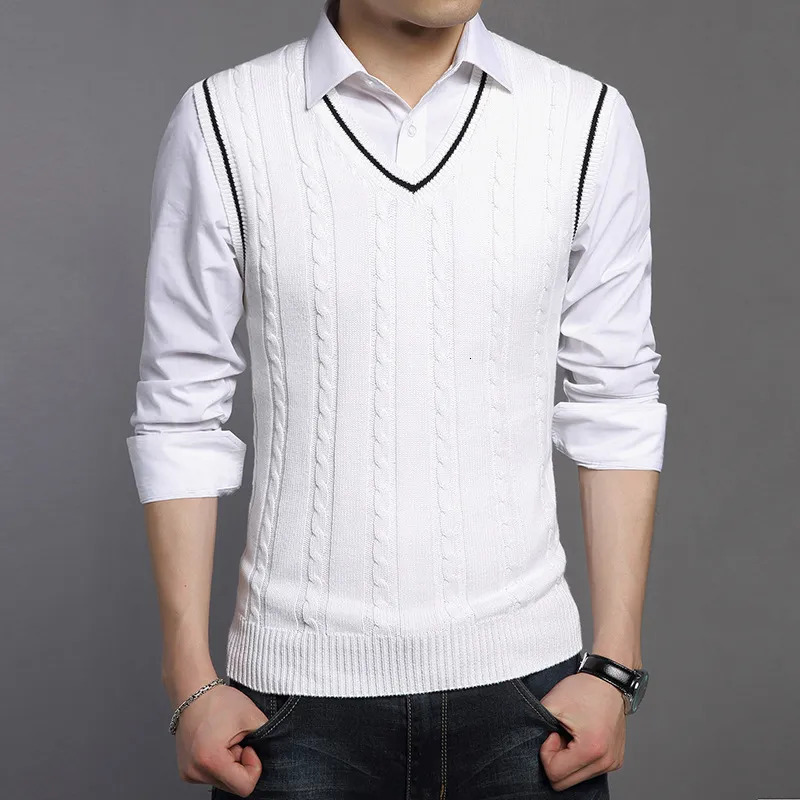 Men's Vests 2023 Winter Mens Sleeveless Knitted Warm Waistcoats Casual Men Slim VNeck Pullovers Uniform Sweater Clothin 230420
