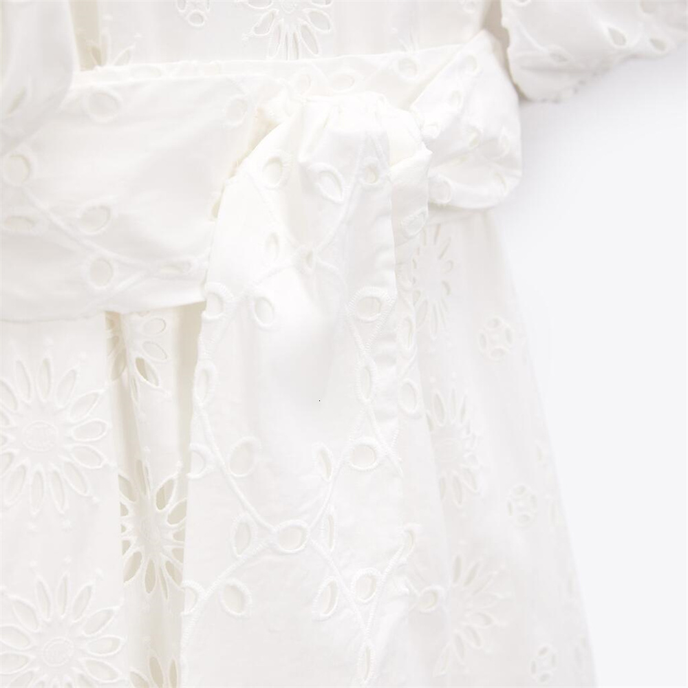 Casual Dresses Spring Dress UNIZERA Womens White Fashion Temperament Elegant Belt Embroidery Hollow Layered Dress 2796979 230420