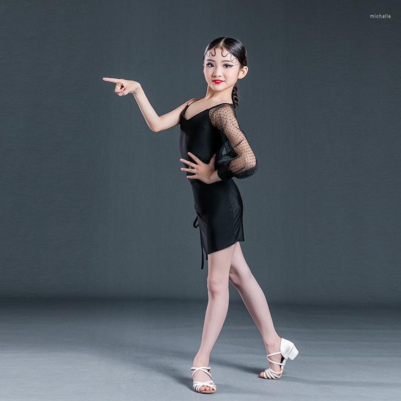 Stage Wear Summer Children Black Latin Dance Dress V-Neck Girl Mesh Lace Unilateral Sleeves Skirt Drawstring Design Practice Clothes, Color1
Stage Wear Summer Children Black Latin Dance Dress V-Neck Girl Mesh Lace Unilateral Sleeves Skirt Drawstring Design Practice Clothes, Color1