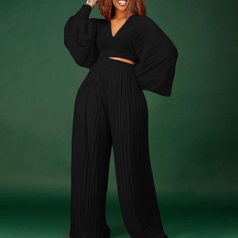 Women's Two Piece Pants Women Elegant Loose Suits Long Sleeve V Neck Crop Top & Wide Leg, Red
Women's Two Piece Pants Women Elegant Loose Suits Long Sleeve V Neck Crop Top & Wide Leg, Red