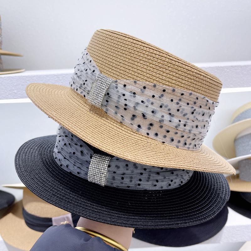 Wide Brim Hats Small Fresh Polka Dot Veil Ribbon Flat Top Hat Women's Summer Sunscreen Sunshade Straw Rhinestone Buckle Seaside Beach, White
Wide Brim Hats Small Fresh Polka Dot Veil Ribbon Flat Top Hat Women's Summer Sunscreen Sunshade Straw Rhinestone Buckle Seaside Beach, White