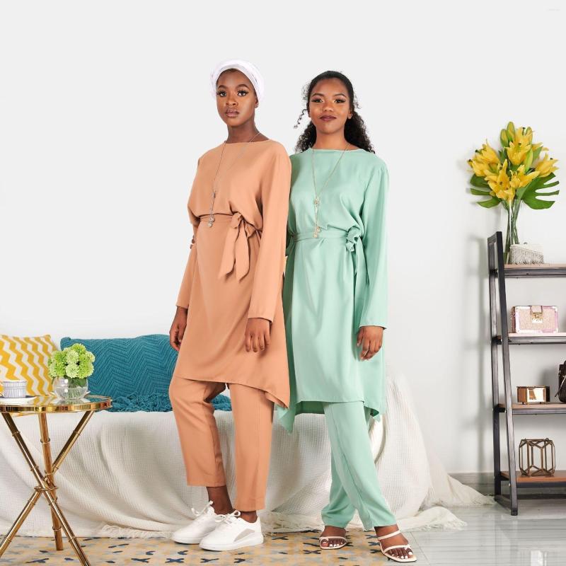 Ethnic Clothing Muslin Tops Pants Sets For Women Loose Long Sleeves Dubai Middle East Africa Dress Set Fashion With Belt Female
Ethnic Clothing Muslin Tops Pants Sets For Women Loose Long Sleeves Dubai Middle East Africa Dress Set Fashion With Belt Female