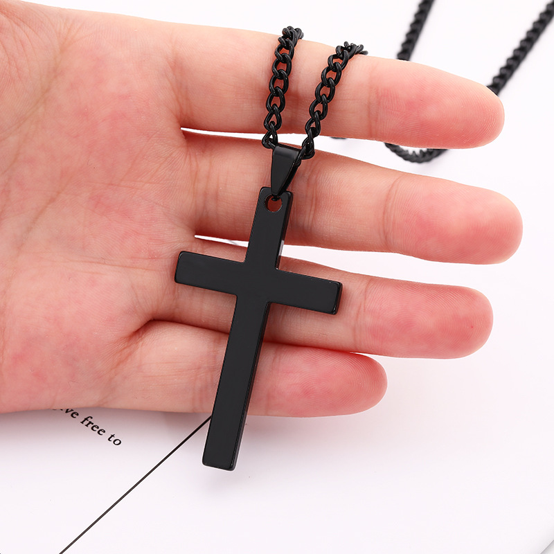 MOOHAM Polished Cross with Necklace Men Filled Silver Black Gold Stainless Steel Plain Pendant Chain 24 Inch Collection Men's