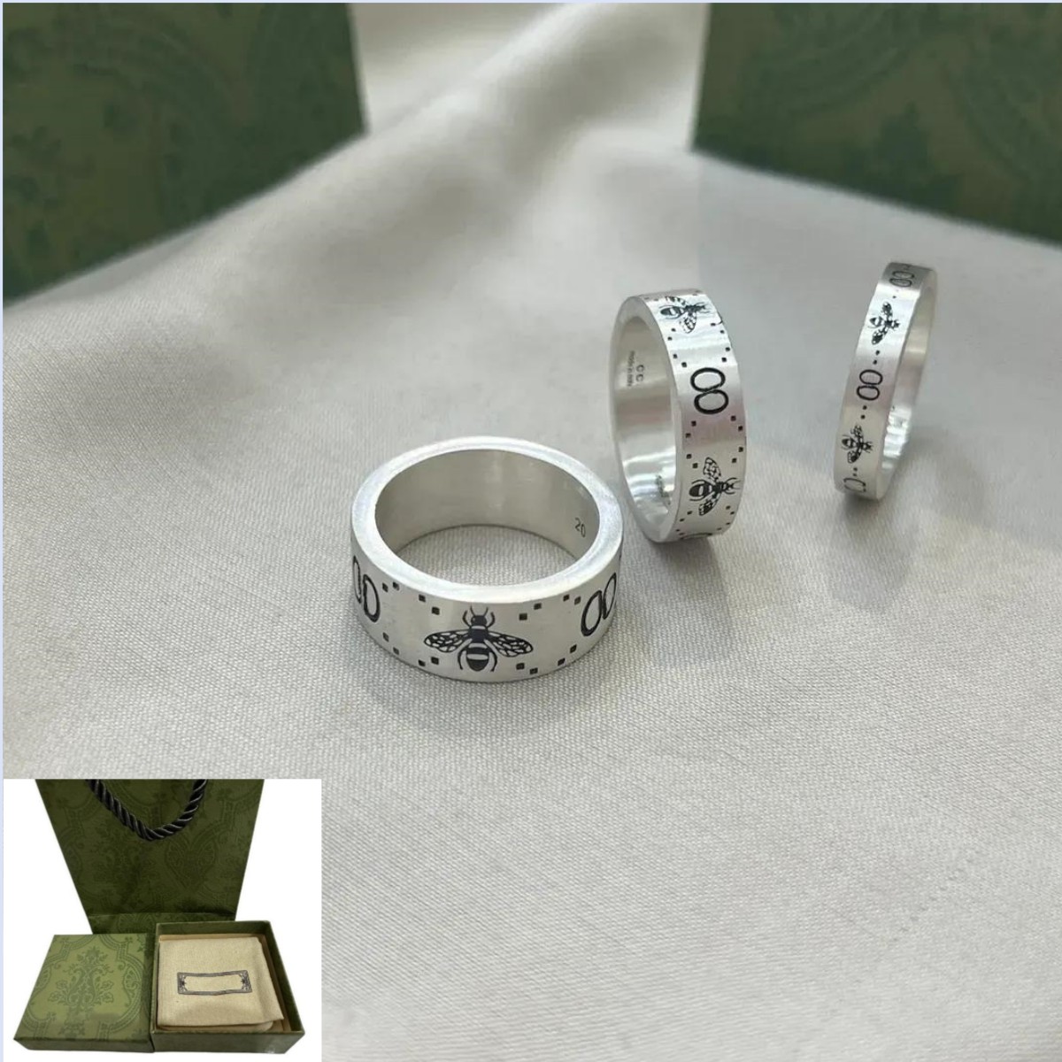 Luxury Designer Ring Silver Rings for Women Men Vintage Stainless Steel Bee Pattern Lovers Jewelry 4MM 6MM 9MM Width
Luxury Designer Ring Silver Rings for Women Men Vintage Stainless Steel Bee Pattern Lovers Jewelry 4MM 6MM 9MM Width