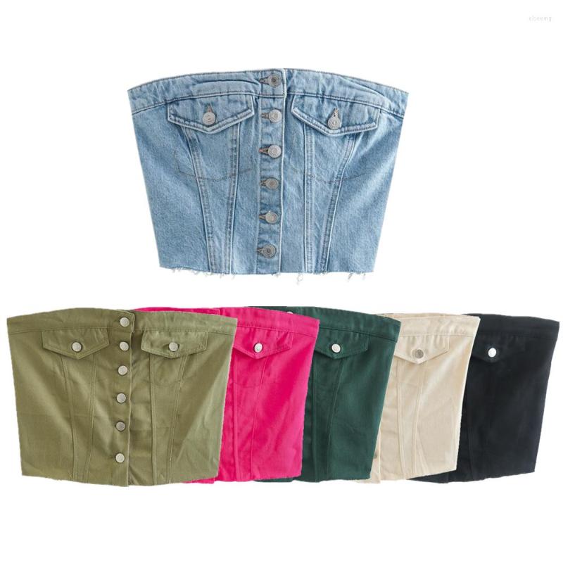 Women's Tanks Ladies Back Pleats High Waist Wrap Chest Crop Vest Top Women Sexy Strapless Single Breasted Denim Tube Corset Summer, Black
Women's Tanks Ladies Back Pleats High Waist Wrap Chest Crop Vest Top Women Sexy Strapless Single Breasted Denim Tube Corset Summer, Black