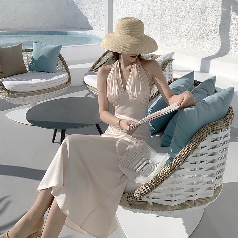 Casual Dresses Women' French Beach Style Long Dress Solid Halter V-Neck Sleeveless Slim Waist Backless Women A-Line Summer 2023, Apricot
Casual Dresses Women' French Beach Style Long Dress Solid Halter V-Neck Sleeveless Slim Waist Backless Women A-Line Summer 2023, Apricot