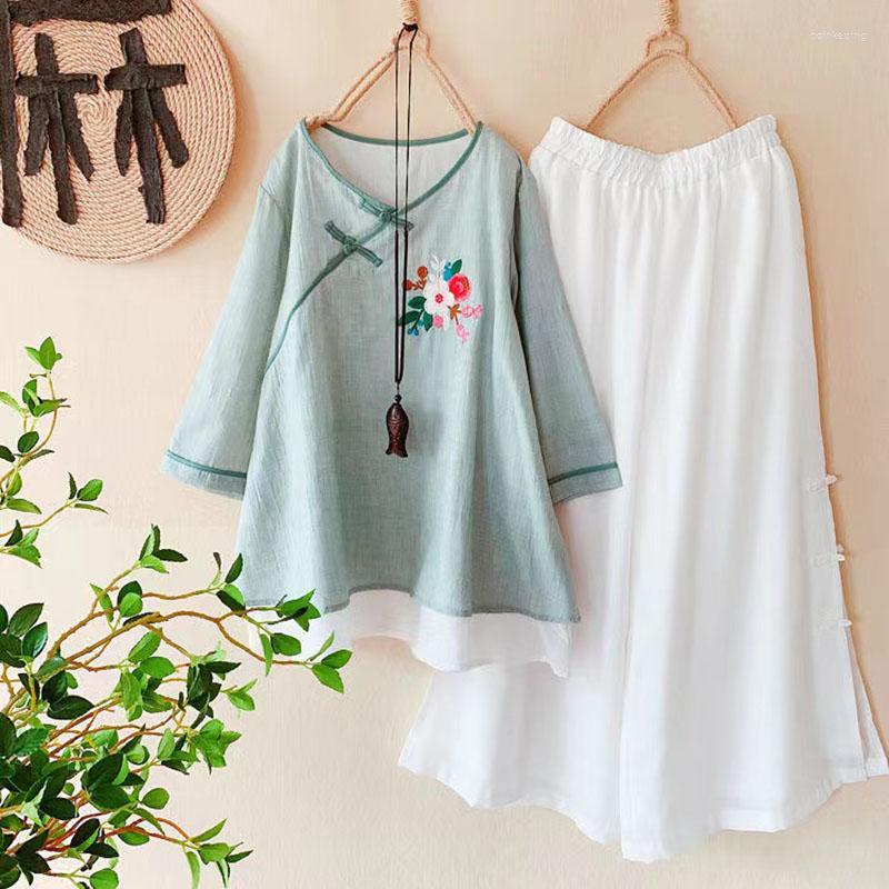 Ethnic Clothing Women Top Spring AutumnShor Sleeves Loose Thin Female Casual Eethnic Style Wide Leg Pants Trousers Chinese Traditional
Ethnic Clothing Women Top Spring AutumnShor Sleeves Loose Thin Female Casual Eethnic Style Wide Leg Pants Trousers Chinese Traditional