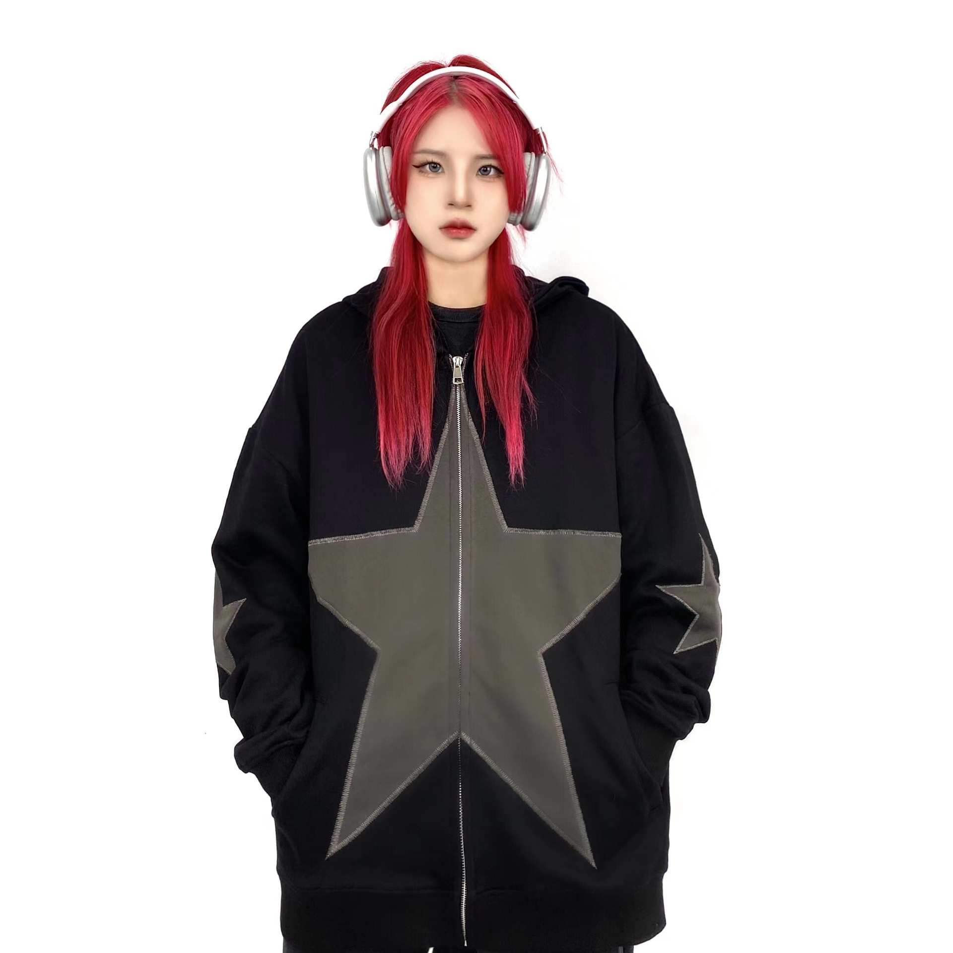 Fashion Streetwear Hoodie Pentagram Cardigan Zipper Hooded Sweatshirts Loose Coat Autumn and Winter, Black
Fashion Streetwear Hoodie Pentagram Cardigan Zipper Hooded Sweatshirts Loose Coat Autumn and Winter, Black