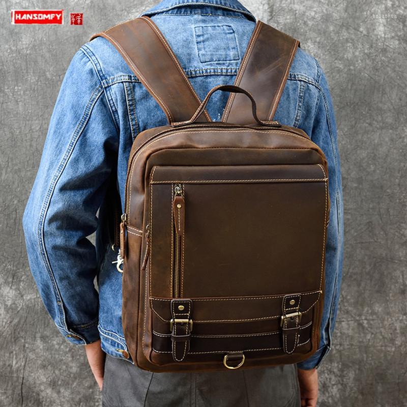Backpack Men Leather Crazy Horse Retro Flip Top Layer Student School Bag Outing Travel Backpacks
Backpack Men Leather Crazy Horse Retro Flip Top Layer Student School Bag Outing Travel Backpacks