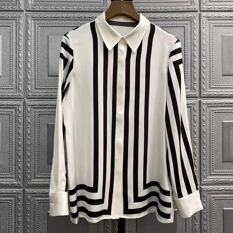 Women' Blouses Striped Print Loose Satin Silk Shirt Women Fashion Long Sleeve Lady Tops Button Office Casual Elegant Blouse Clothes 24395, Black
Women' Blouses Striped Print Loose Satin Silk Shirt Women Fashion Long Sleeve Lady Tops Button Office Casual Elegant Blouse Clothes 24395, Black
