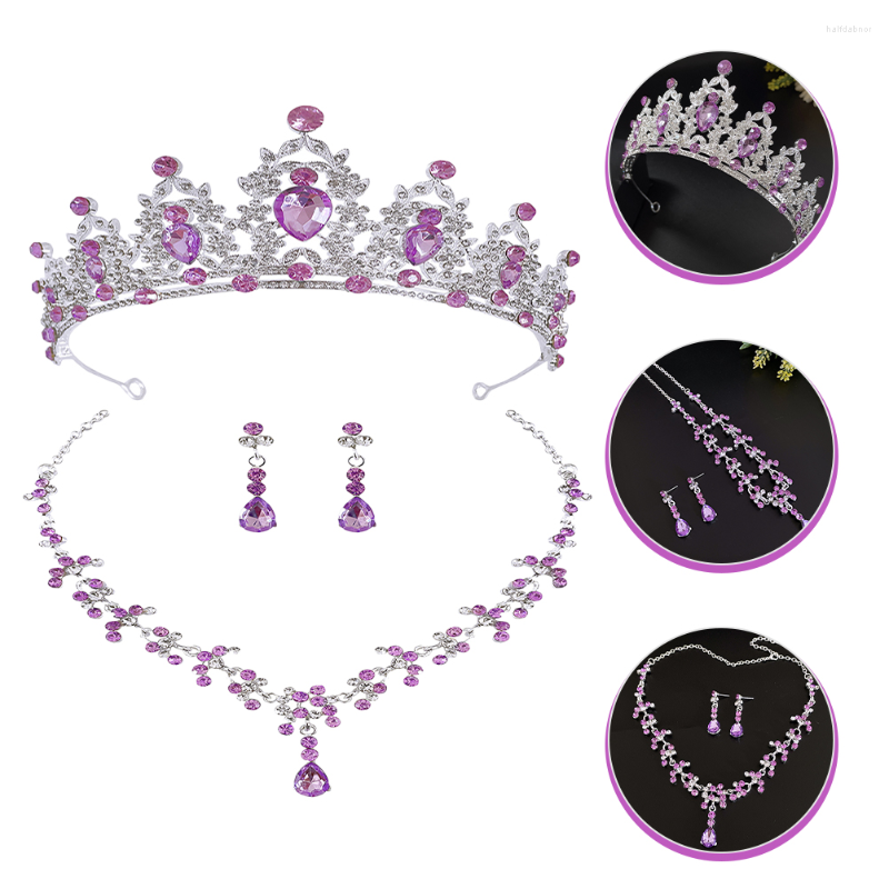 Necklace Earrings Set 1 Wedding Jewelry Rhinestone Crystal Tiara Bridal Accessories, Picture shown
