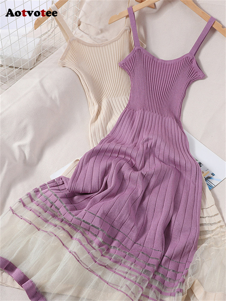 Casual Dresses Aotvotee Knitting Dress for Women Fashion Sweet Mesh Slim Spaghetti Strap Women Dress Elegant Chic Solid Vintage Dress 230420, Purple
Casual Dresses Aotvotee Knitting Dress for Women Fashion Sweet Mesh Slim Spaghetti Strap Women Dress Elegant Chic Solid Vintage Dress 230420, Purple