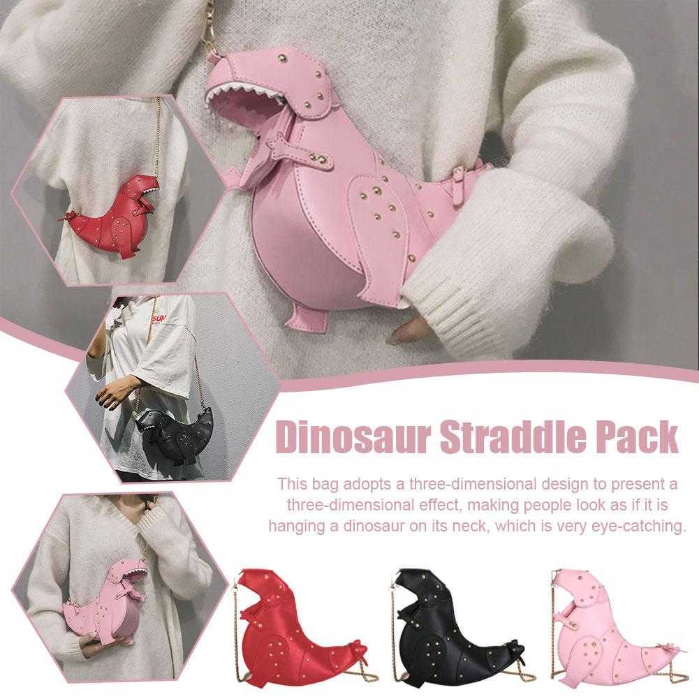 Evening Bags PU Leather TRex Studded Chain Crossbody Bag Women Chain Purse Shoulder Bag Gift Dinosaur Design Leather Mini Messenger Bag J230419