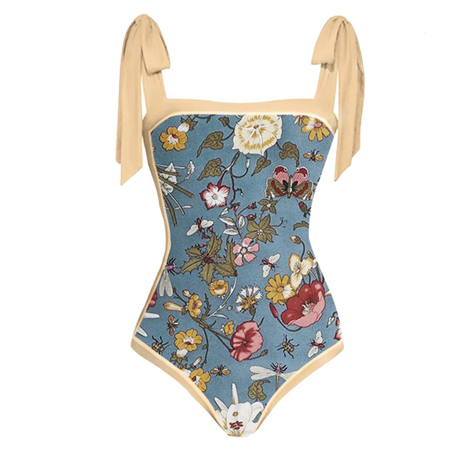 Women's Swimwear Women Vintage Colorblock Abstract Floral Print 1 Piece Swimwear1 Cover UP Two Swimsuit Monokini 230420