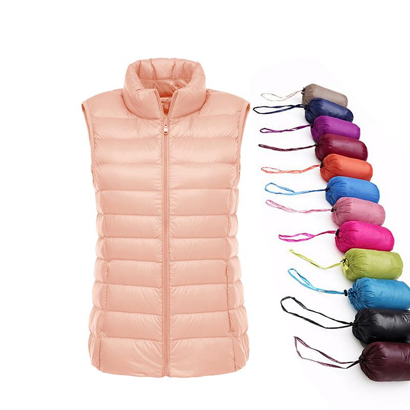 

Parkas Winter Warm Vest Jacket Black Stand Collar Winter Sleeveless Vests Short Vest White duck down Jacket Female Waistcoat Gilet Vest, Pink