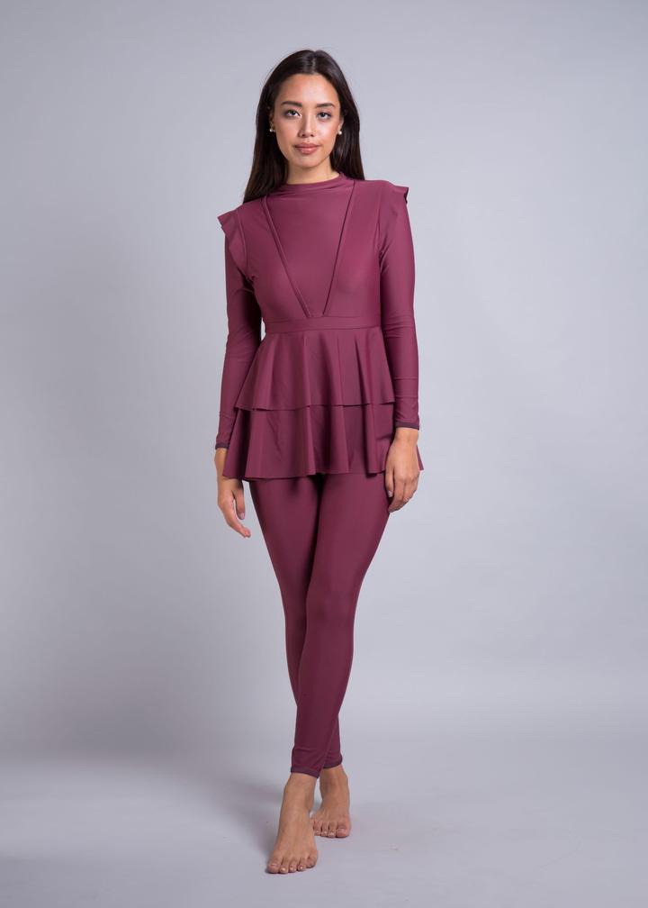 Swim Wear 3 Pieces Plus Size Muslim Swimwear Whole Black Ruffle Burkini With Bra Padding Swimsuit Maillot De Bain Femme 230420